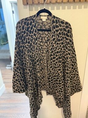 Eileen Fisher Taupe and Black Leopard-Print Open Cardigan